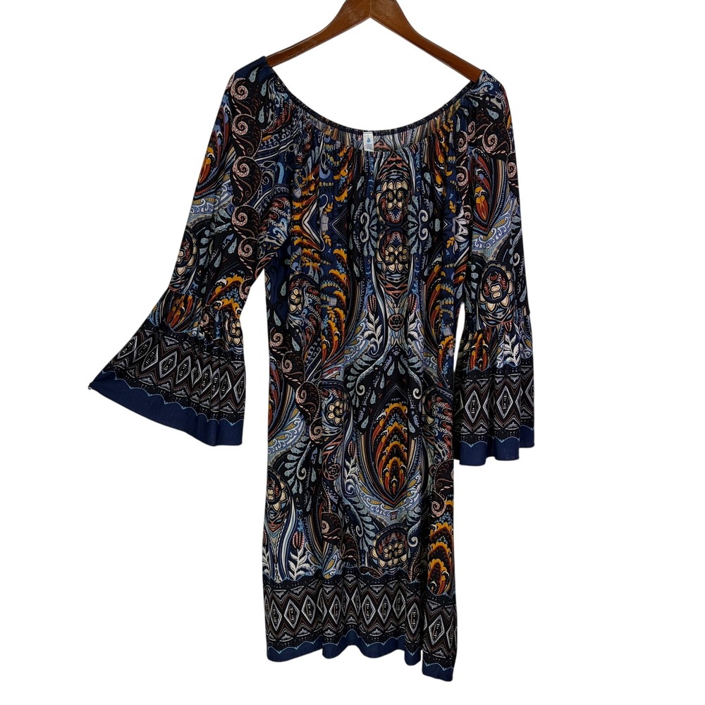 Paisley Grace Women's Boho Paisley Mini Dress Size 2X Multicolor Boho Festival
